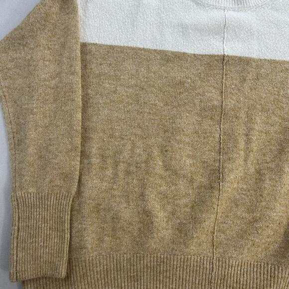 Vince Camuto Sweater Women's Small White Brown Color block Crewneck Preppy - Picture 4 of 7
